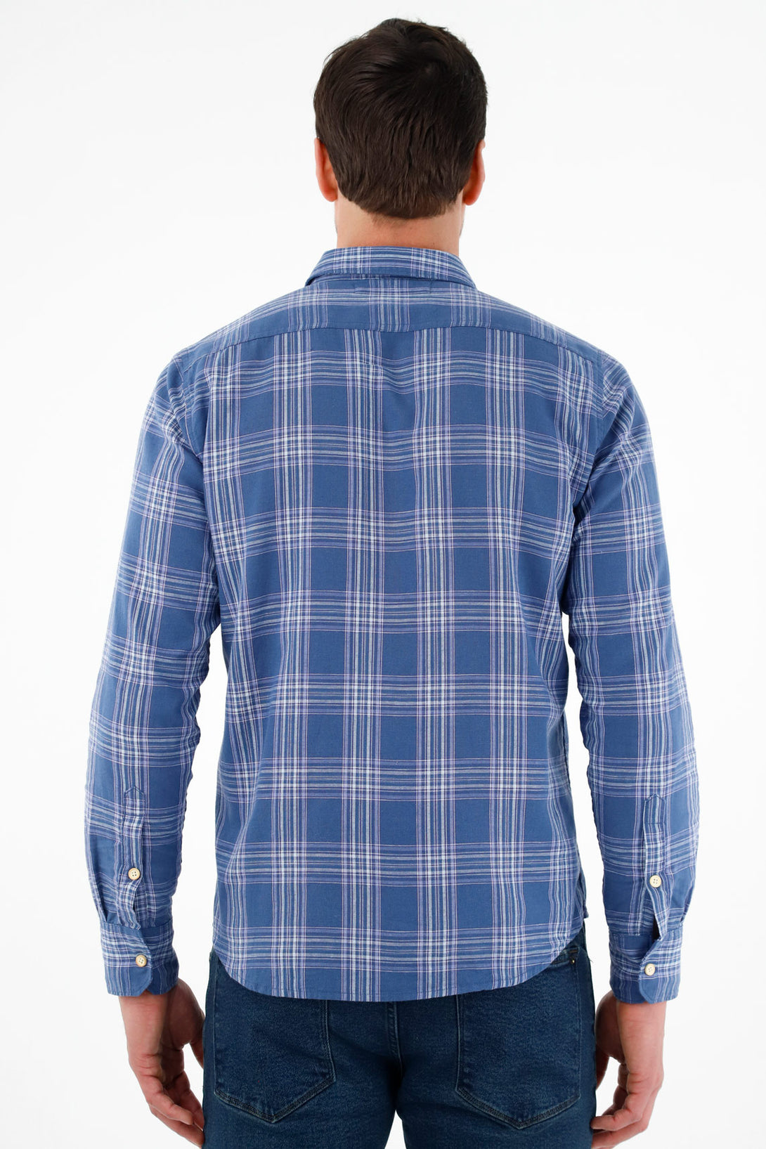 Men's Blue Plaid Design Shirt