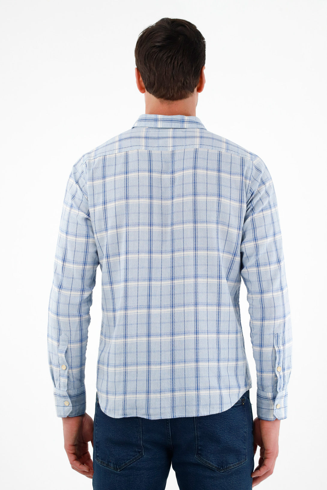 Camisa con diseño a cuadros azul para hombre