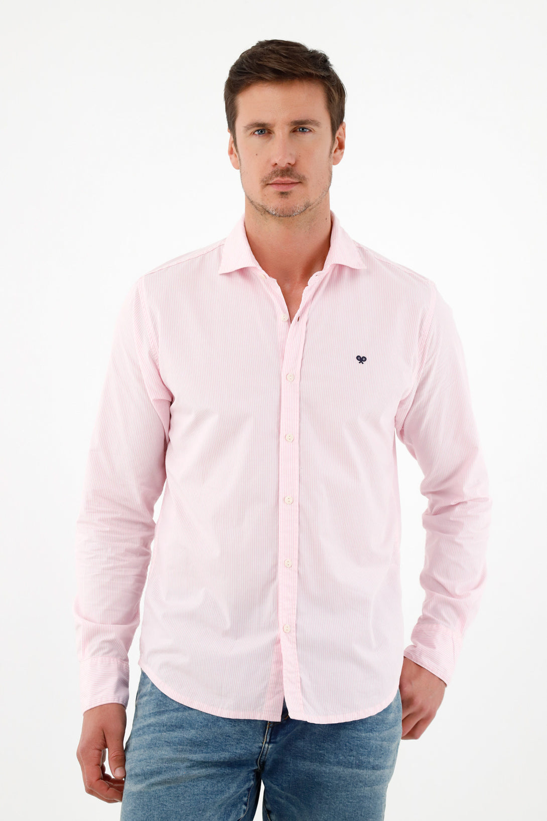 Camisa cuello francés rosada para hombre