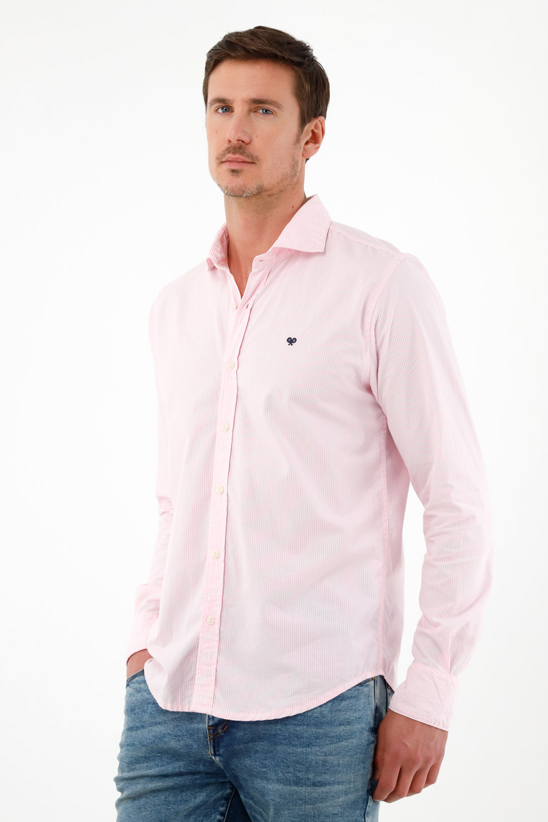 Camisa cuello francés rosada para hombre