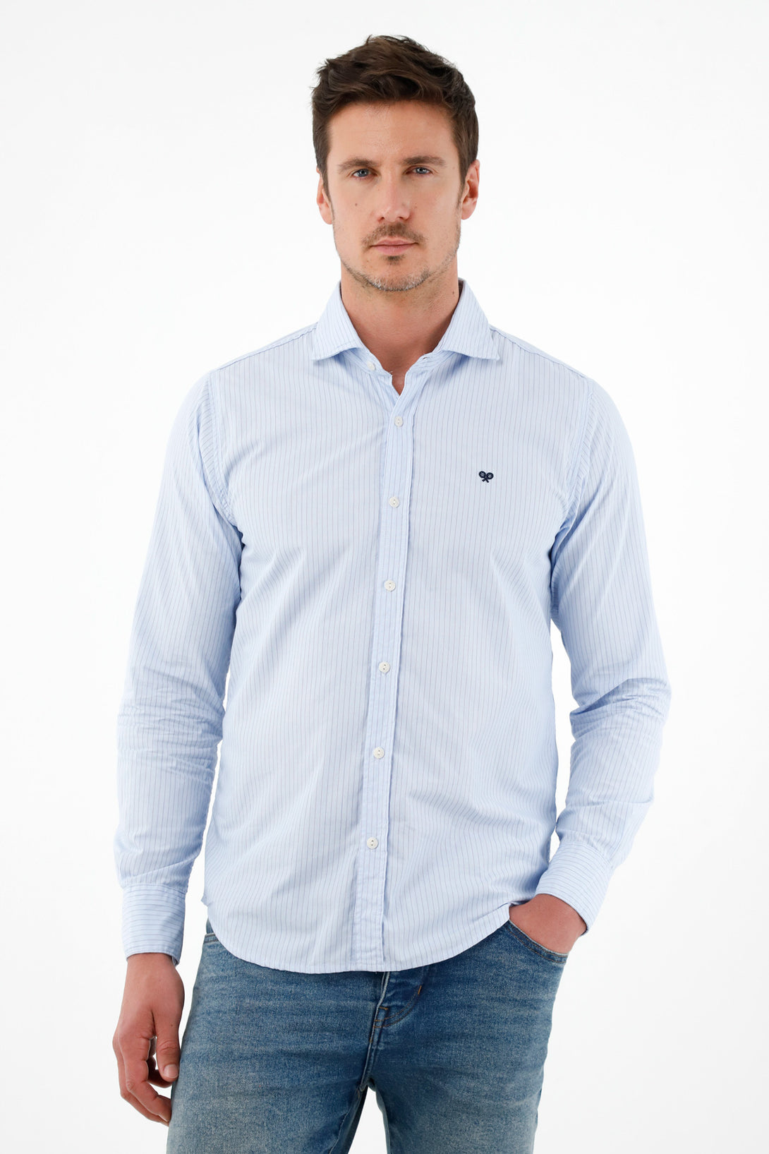 Camisa con diseño a rayas azul para hombre