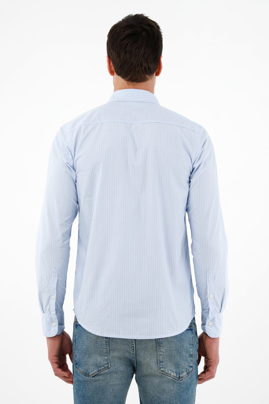 Camisa con diseño a rayas azul para hombre