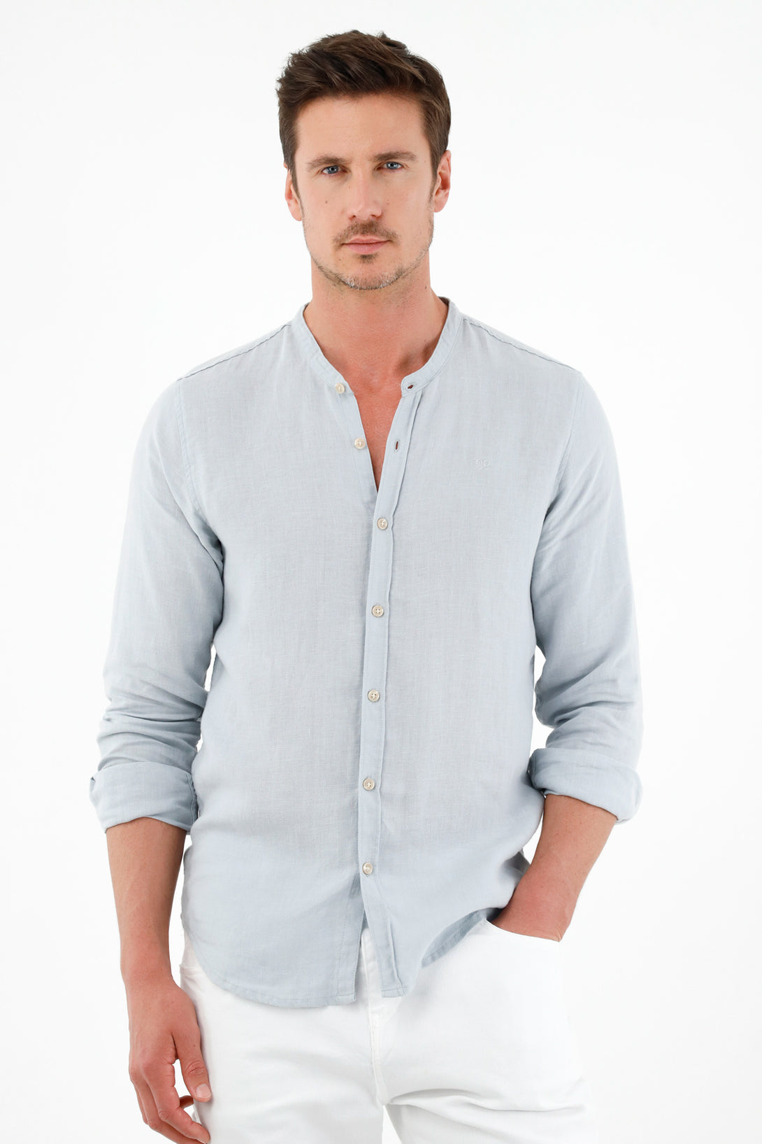 Men's Blue 100% Linen Shirt