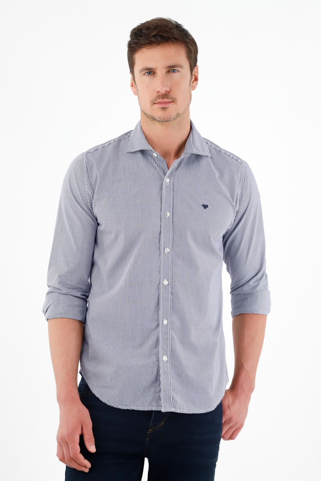 Camisa cuello francés azul para hombre