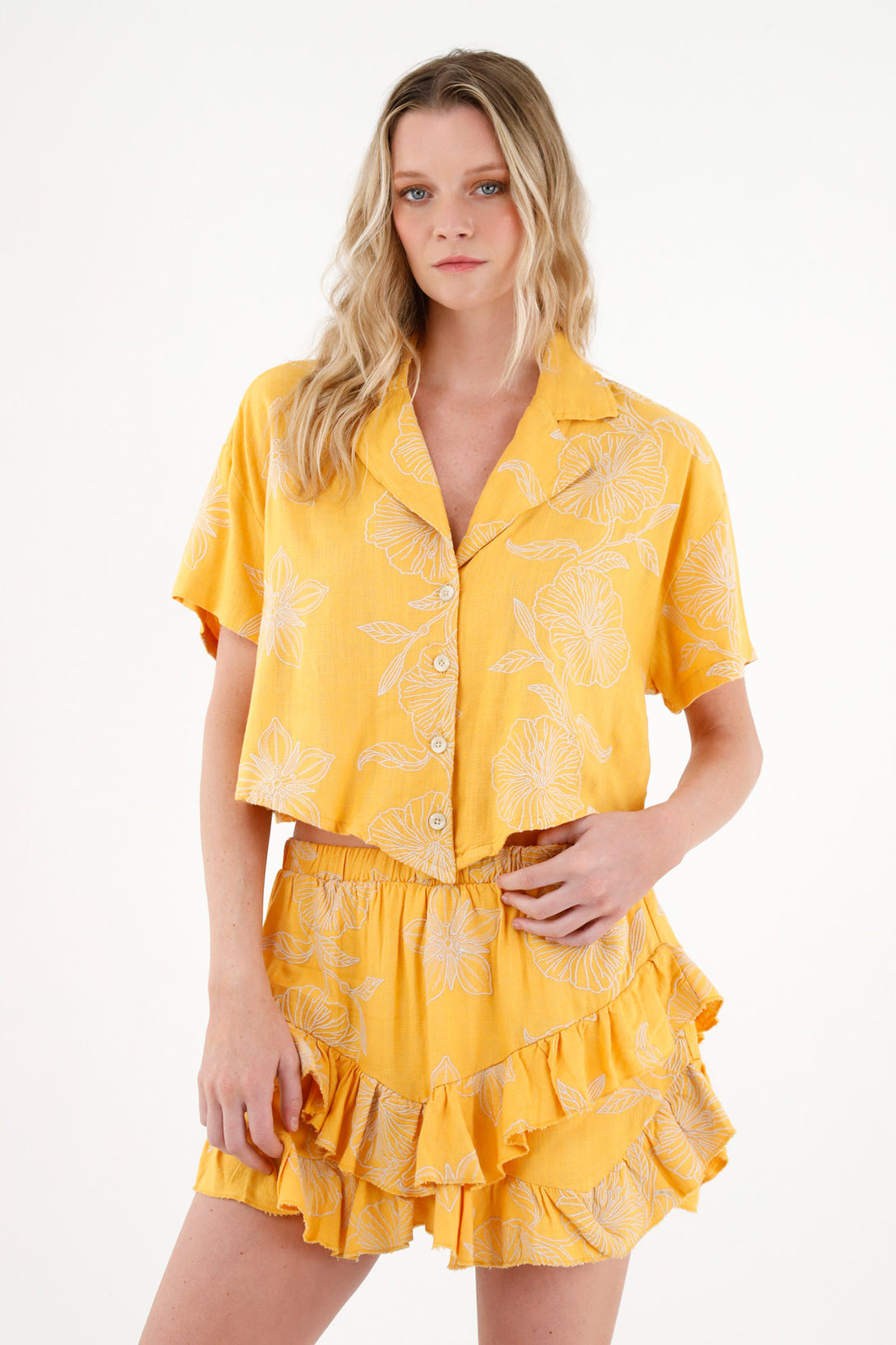 Women's Yellow Shirt with Floral Embroidery