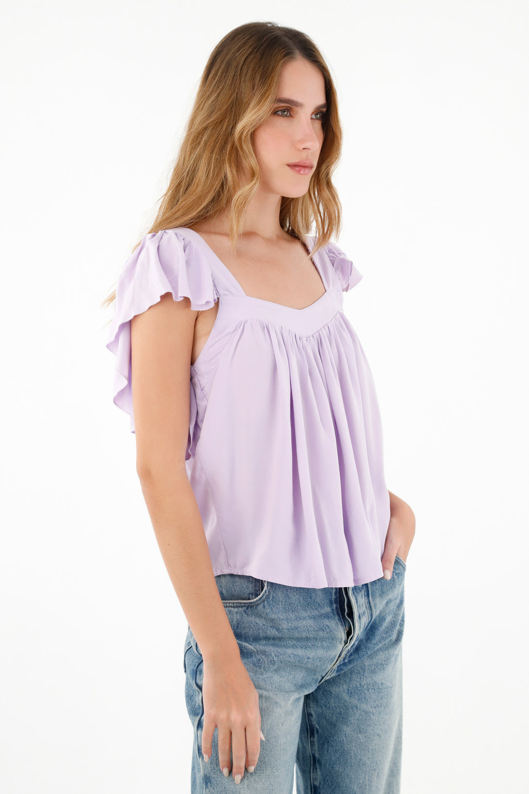 Women's Purple Straight Neck Chalis Shirt