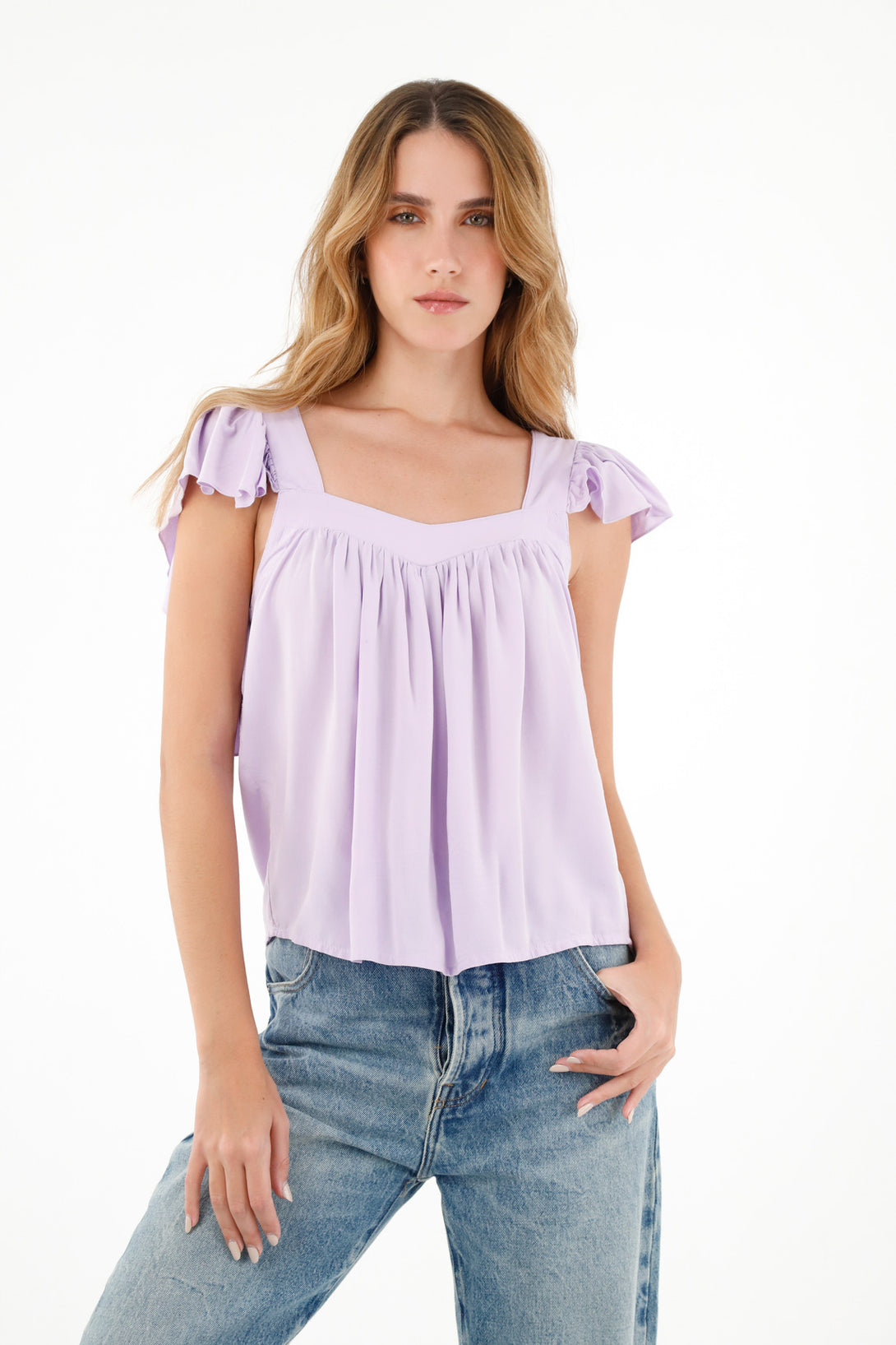 Women's Purple Straight Neck Chalis Shirt