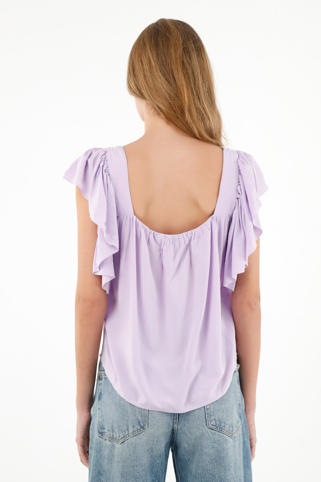 Women's Purple Straight Neck Chalis Shirt