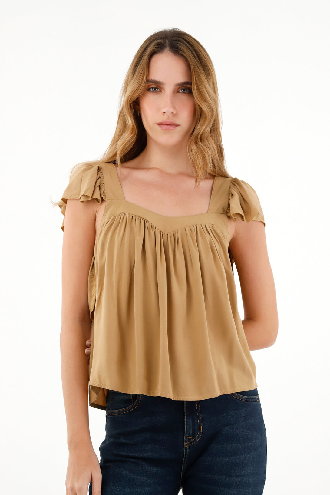 Women's Brown Straight Neck Chalis Shirt