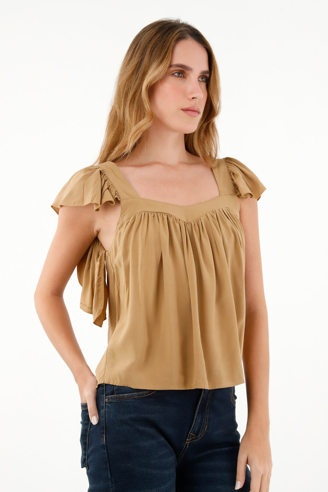 Women's Brown Straight Neck Chalis Shirt