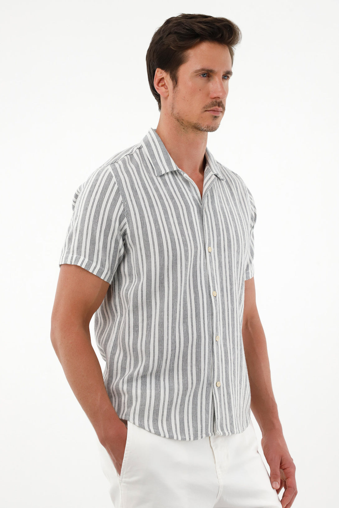 Camisa tipo bowling manga corta crudo para hombre