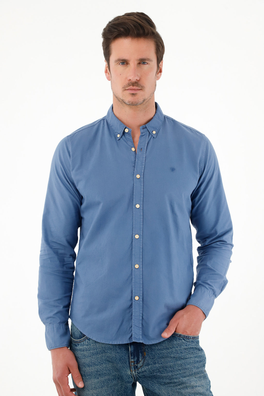 Men's Classic Fit Long-Sleeve Blue Shirt