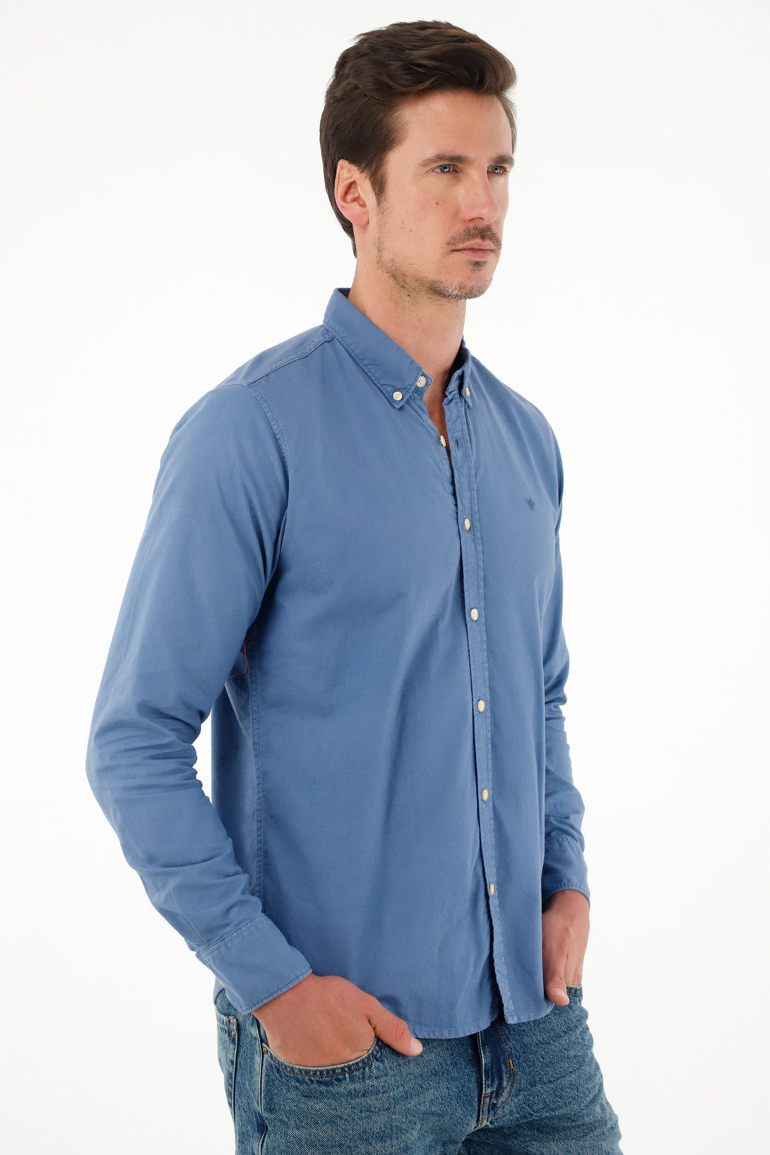 Camisa de silueta clásica manga larga azul para hombre