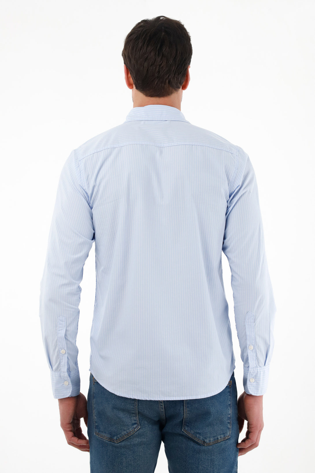 Men's Long-Sleeve Blue Poplin Shirt