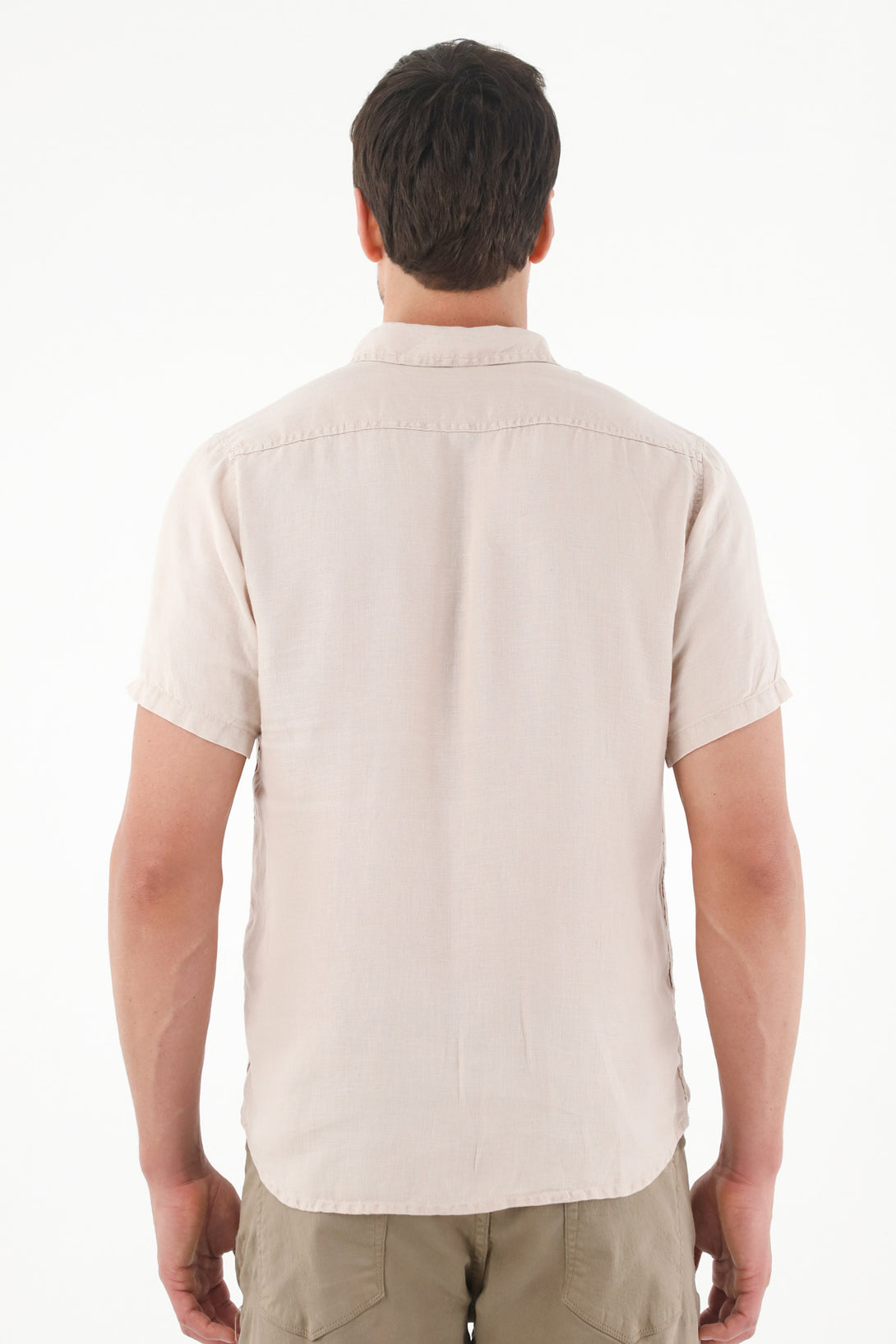 Men's Short-Sleeve Brown Linen Shirt