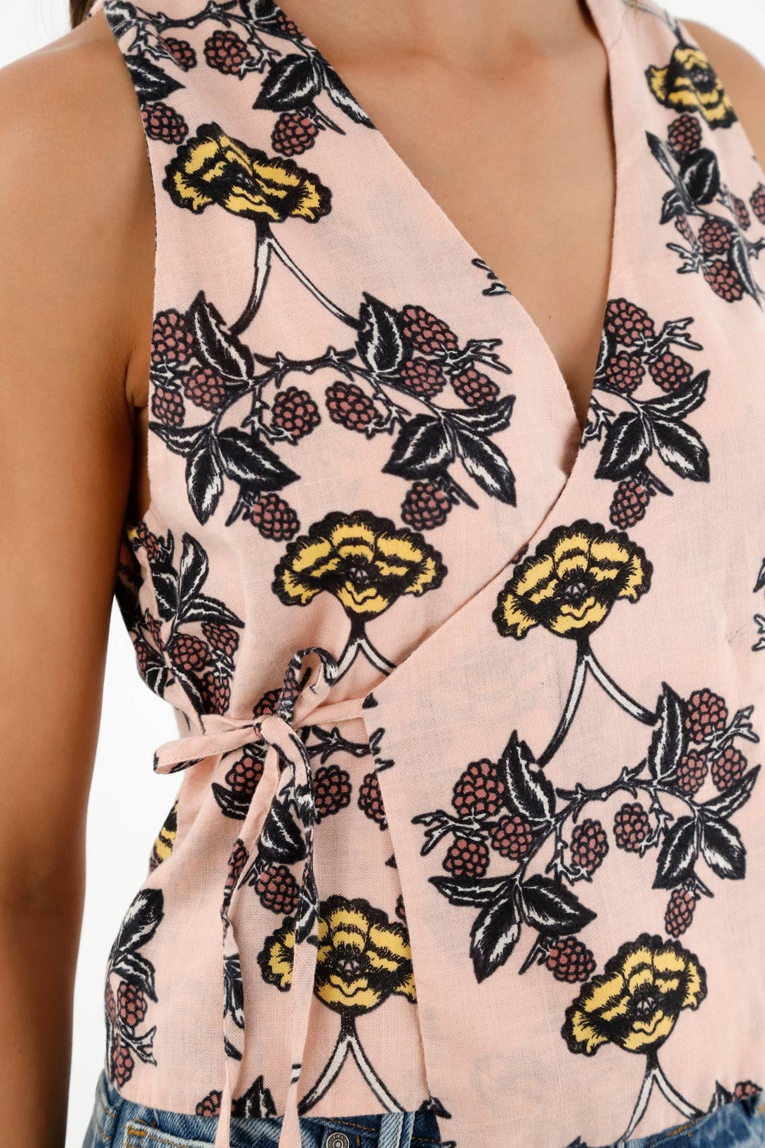 Camisa estampada de diseño cruzado para mujer