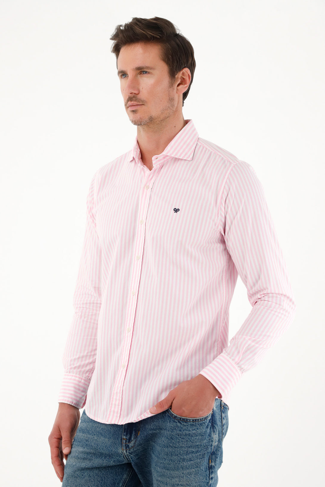 Men's Pink Long-Sleeve Striped Shirt