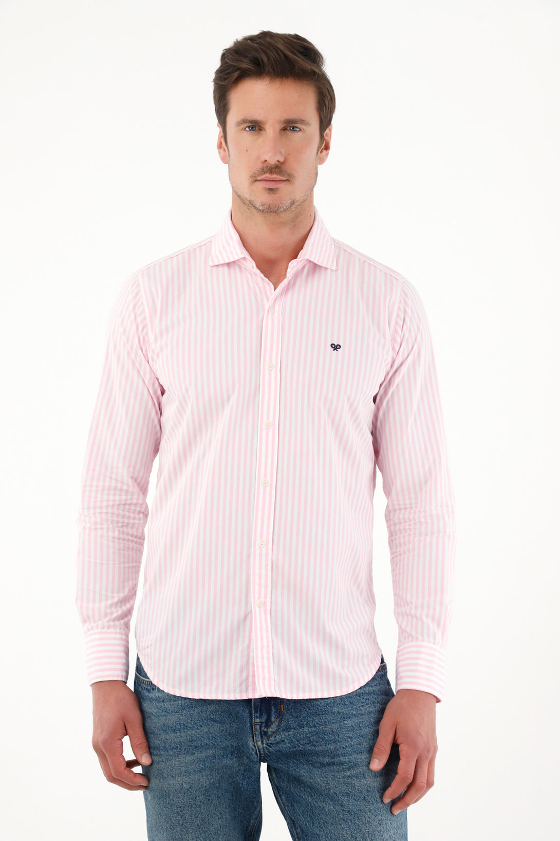 Men's Pink Long-Sleeve Striped Shirt