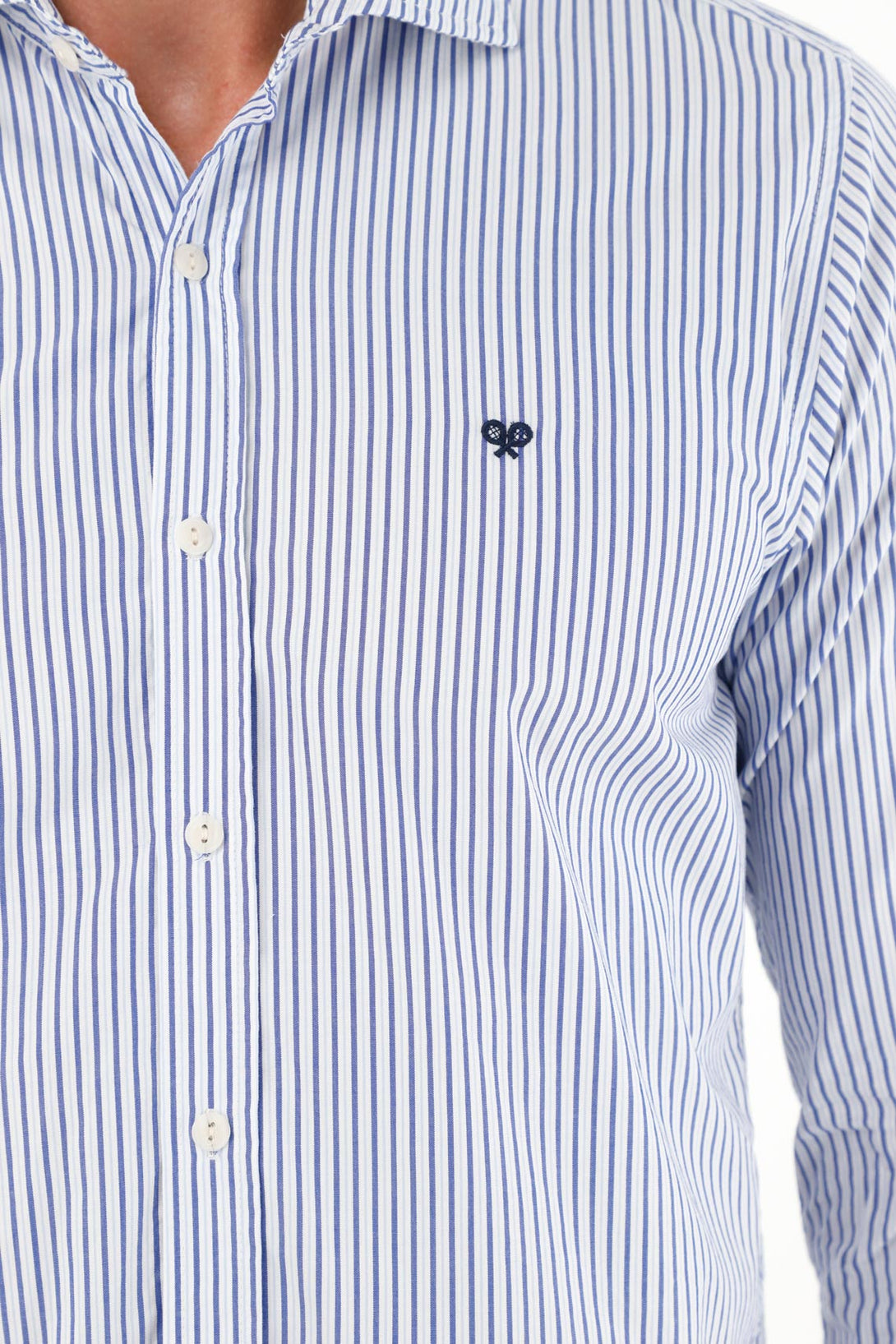 Camisa con diseño a rayas manga larga azul para hombre