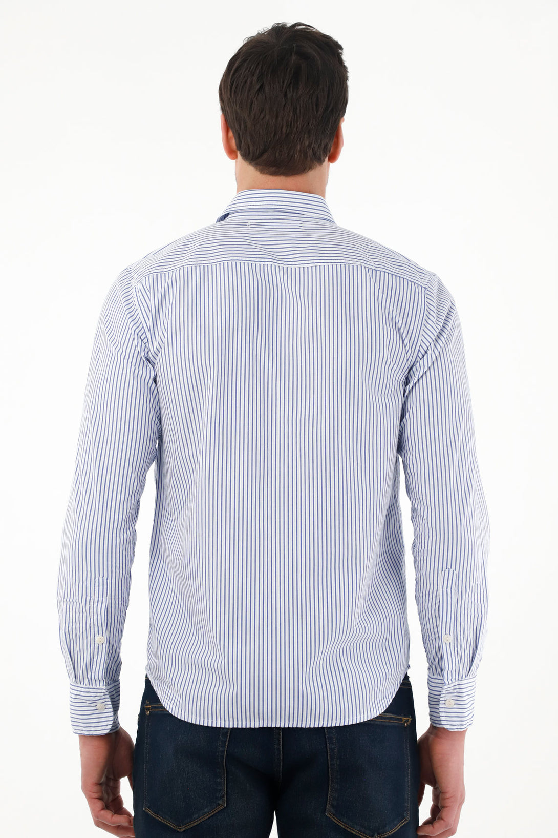 Men's Blue Long-Sleeve Striped Shirt