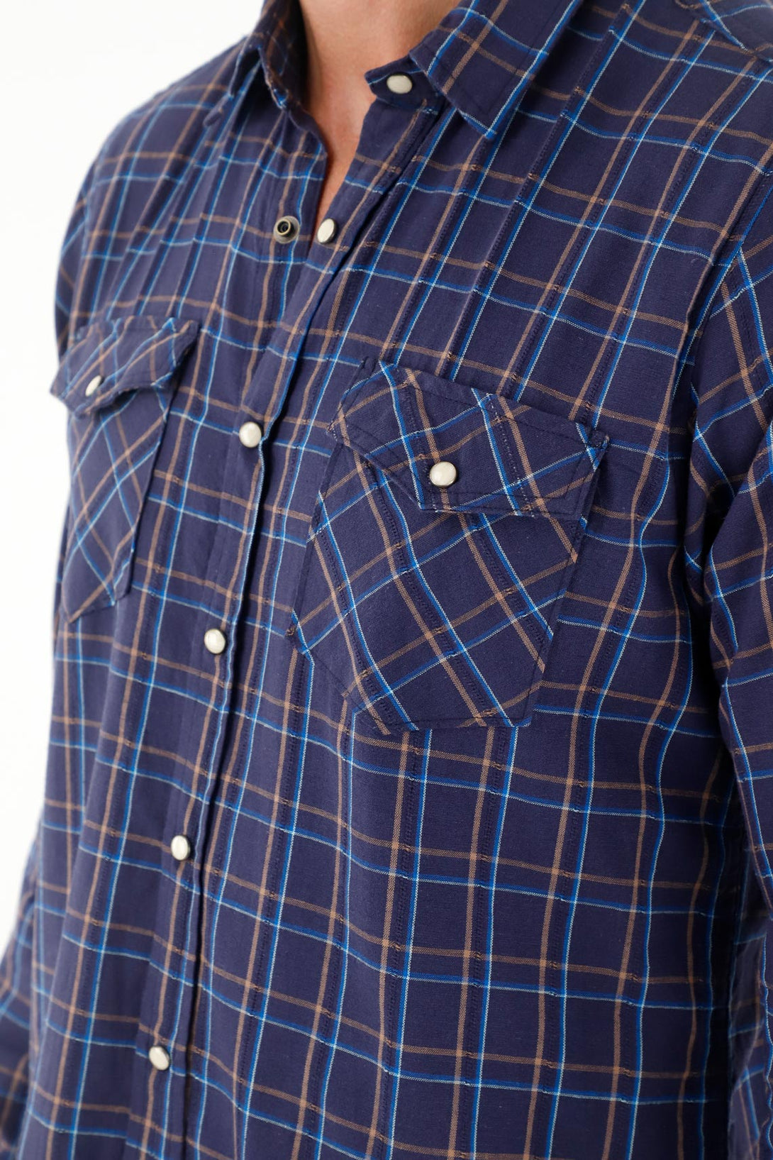 Camisa a cuadros cuello clásico azul para hombre