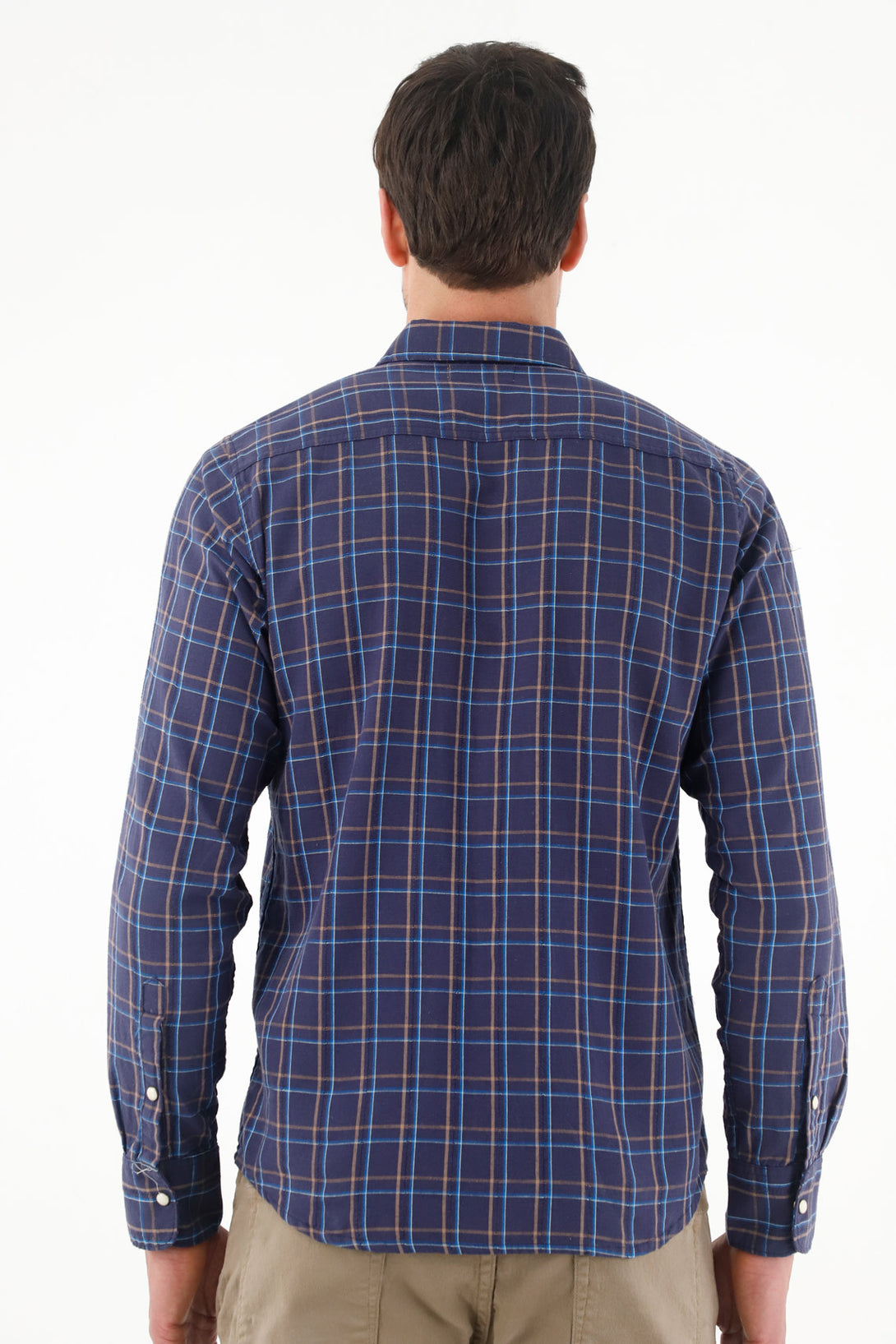 Men's Classic Collar Blue Checkered Shirt