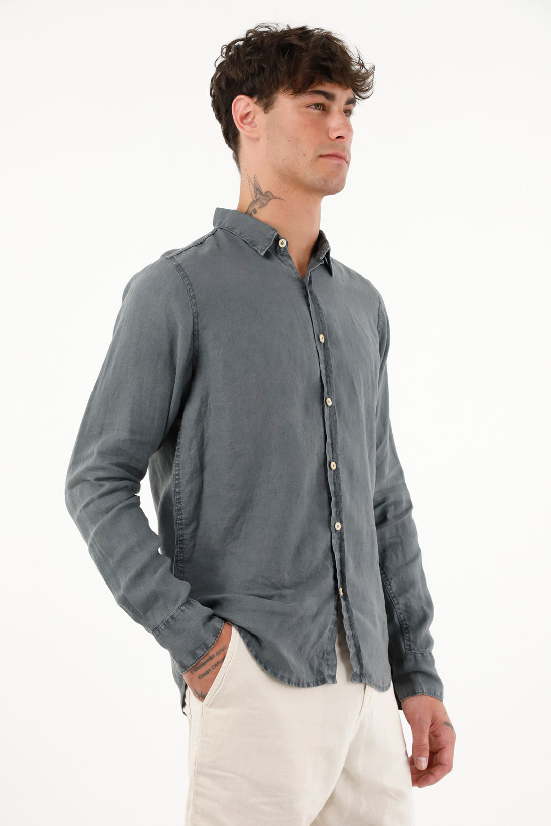 Camisa azul de 100% lino para hombre