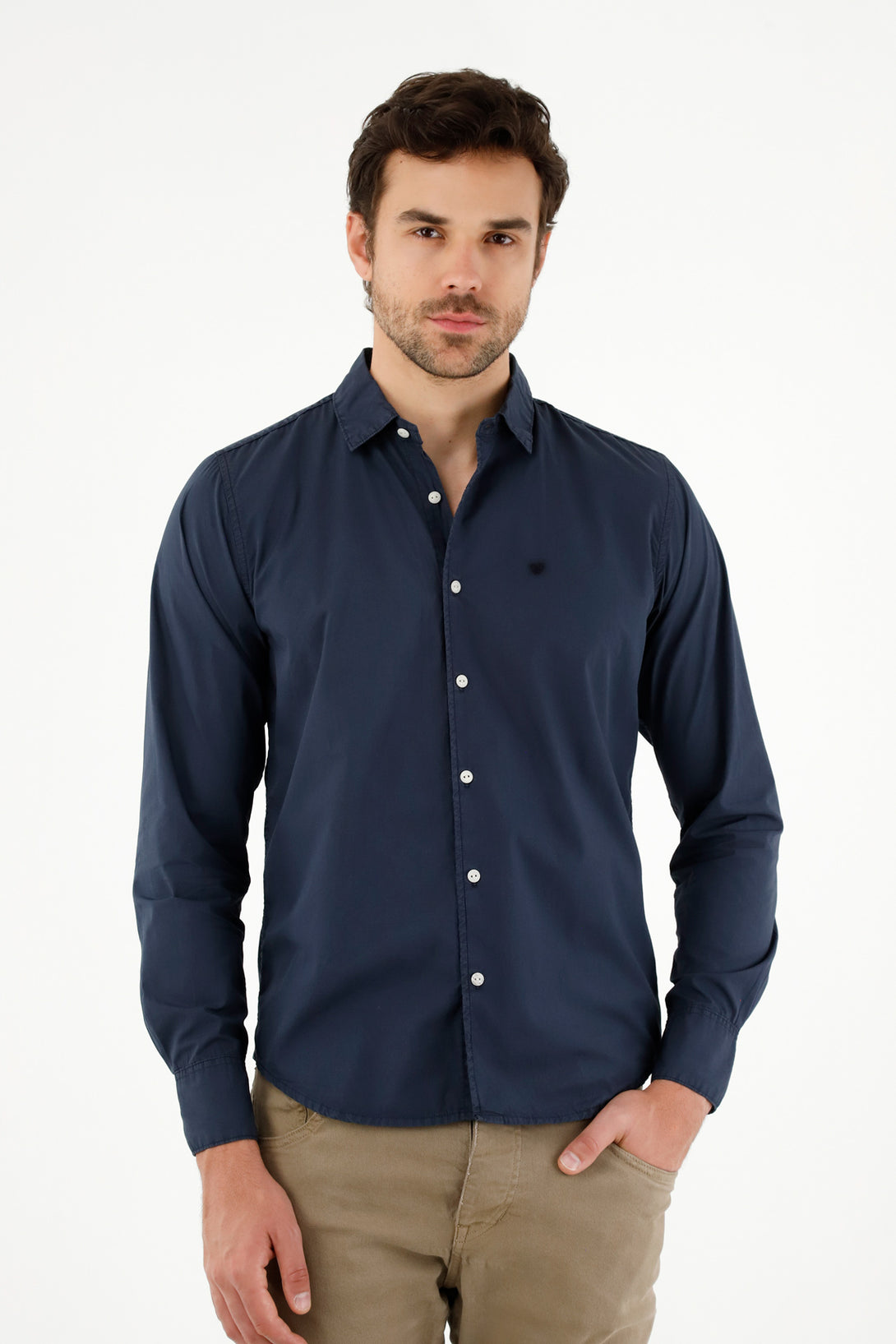 Camisa azul manga larga para hombre