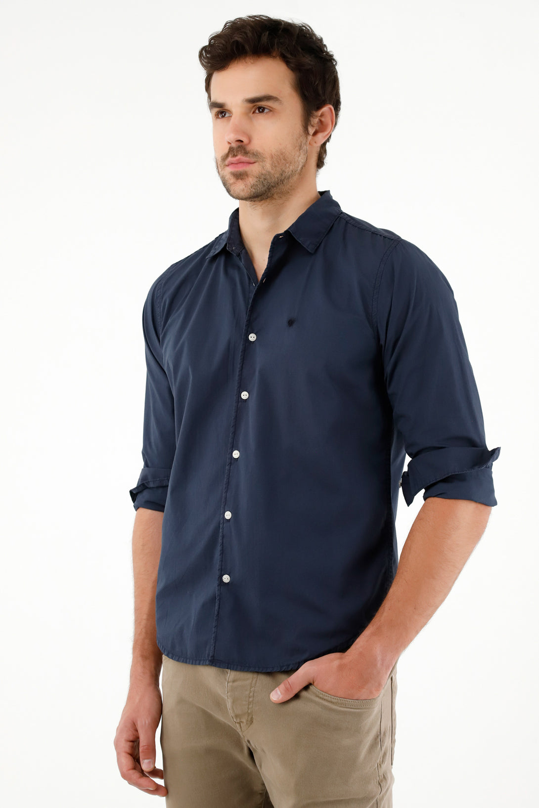 Camisa azul manga larga para hombre