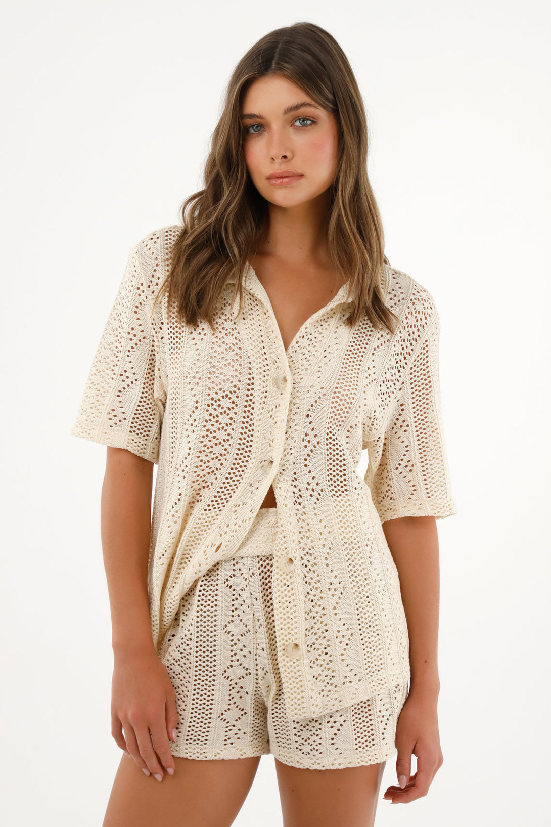 Women's Cream Crochet Style Shirt