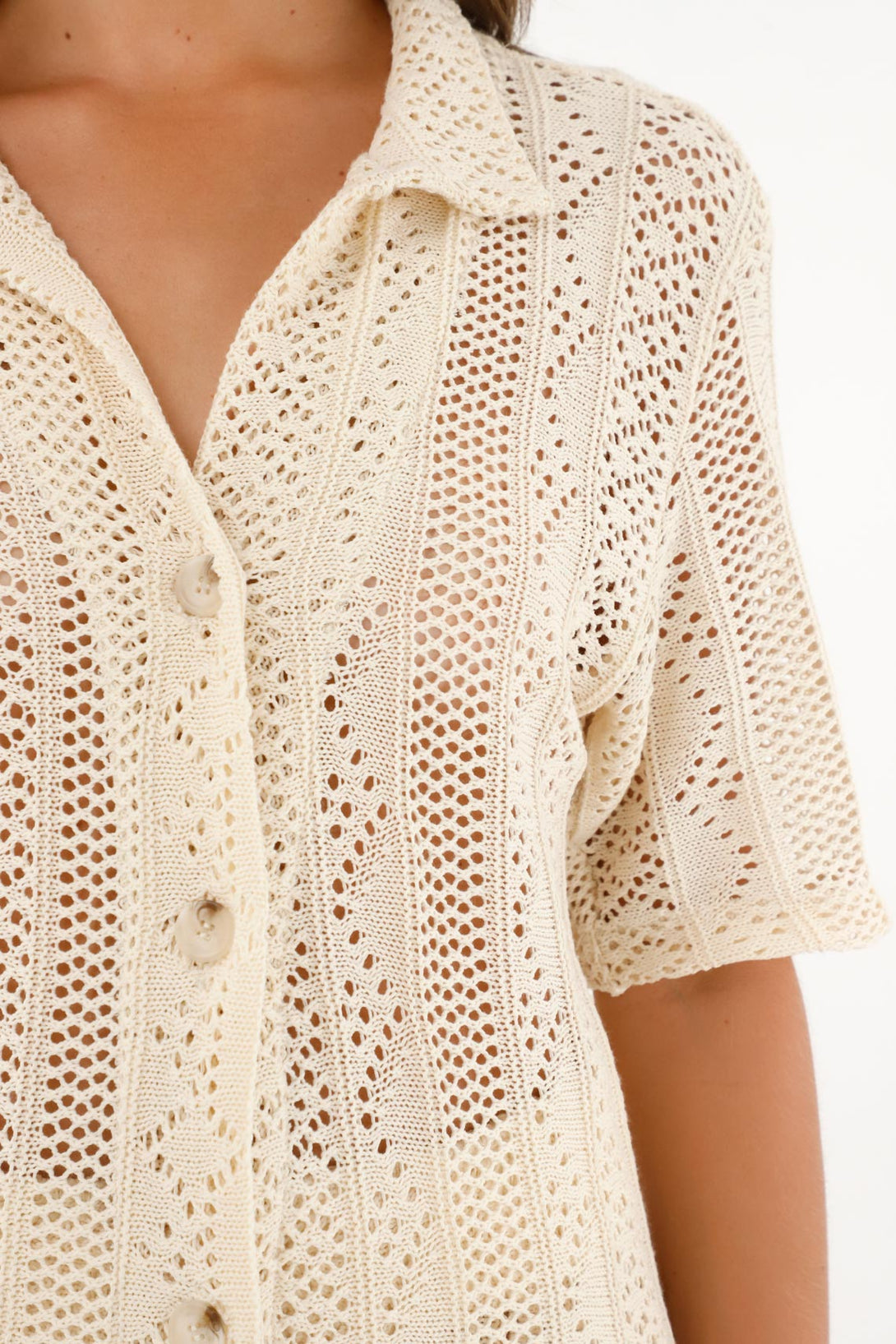 Women's Cream Crochet Style Shirt