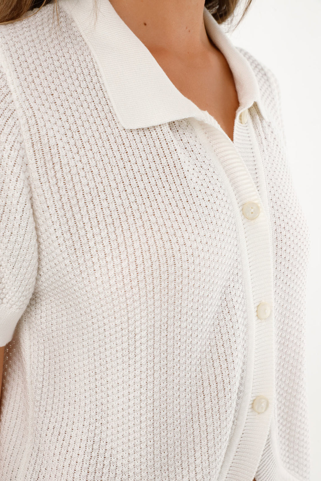 Women's Short Sleeve Cream Woven Shirt