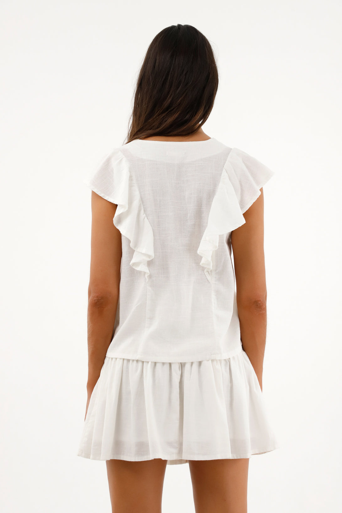 Women's Cream Blouse with Ruffle and Embroidery