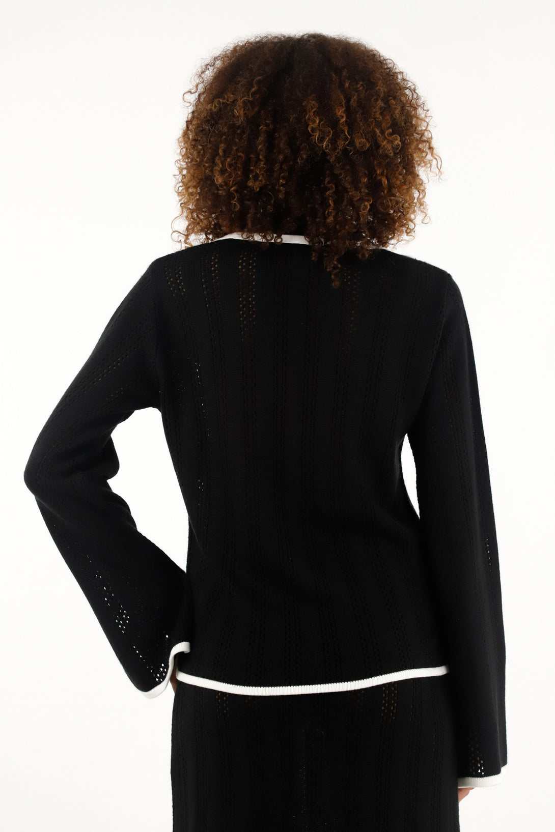 Black Flared Sleeve Knitted Long Sleeve Shirt for Women