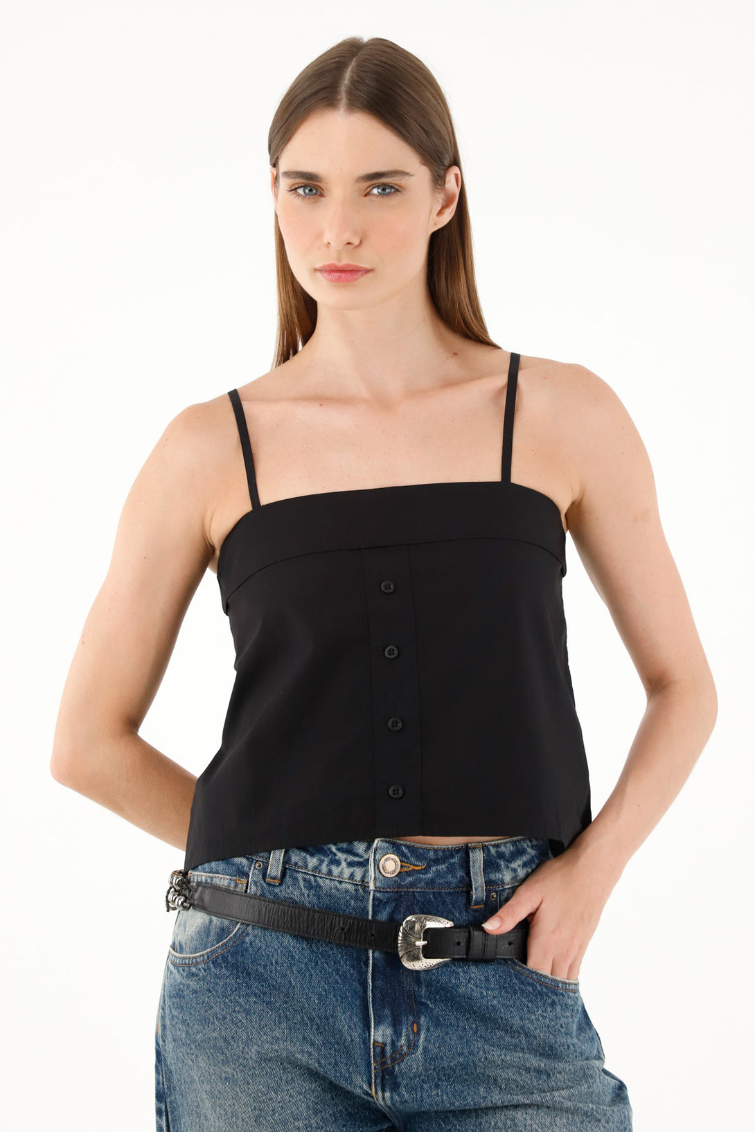 Women's Black Straight Neck Shirt