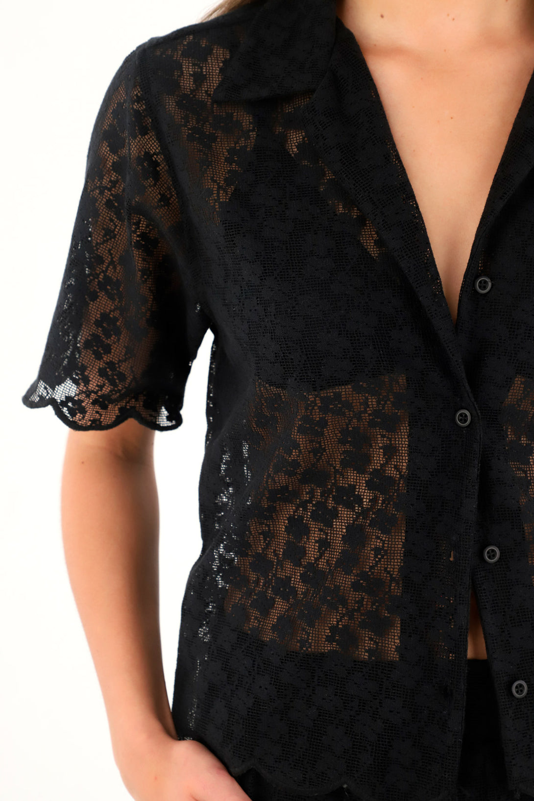 Women's black lace bowling shirt