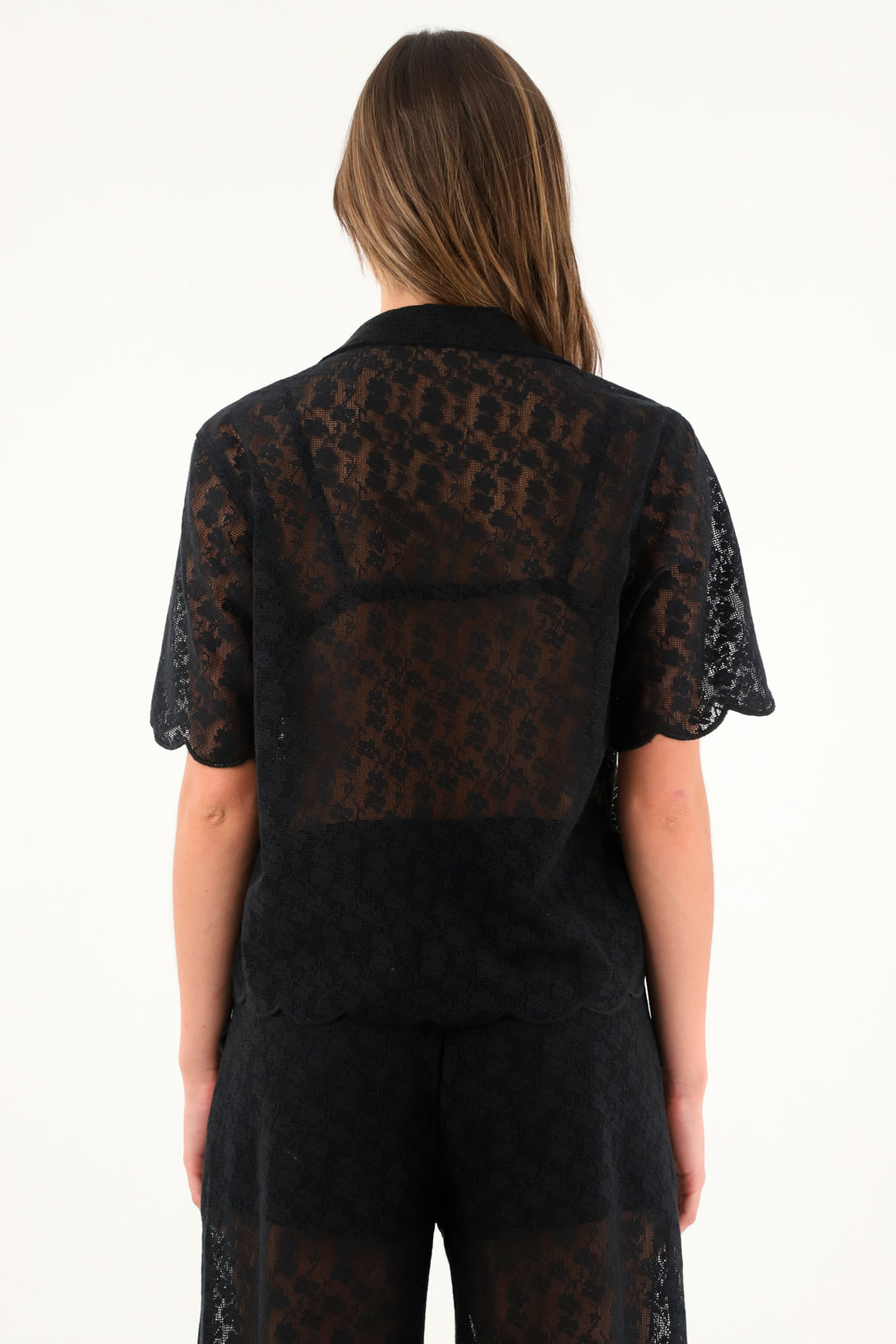 Women's black lace bowling shirt