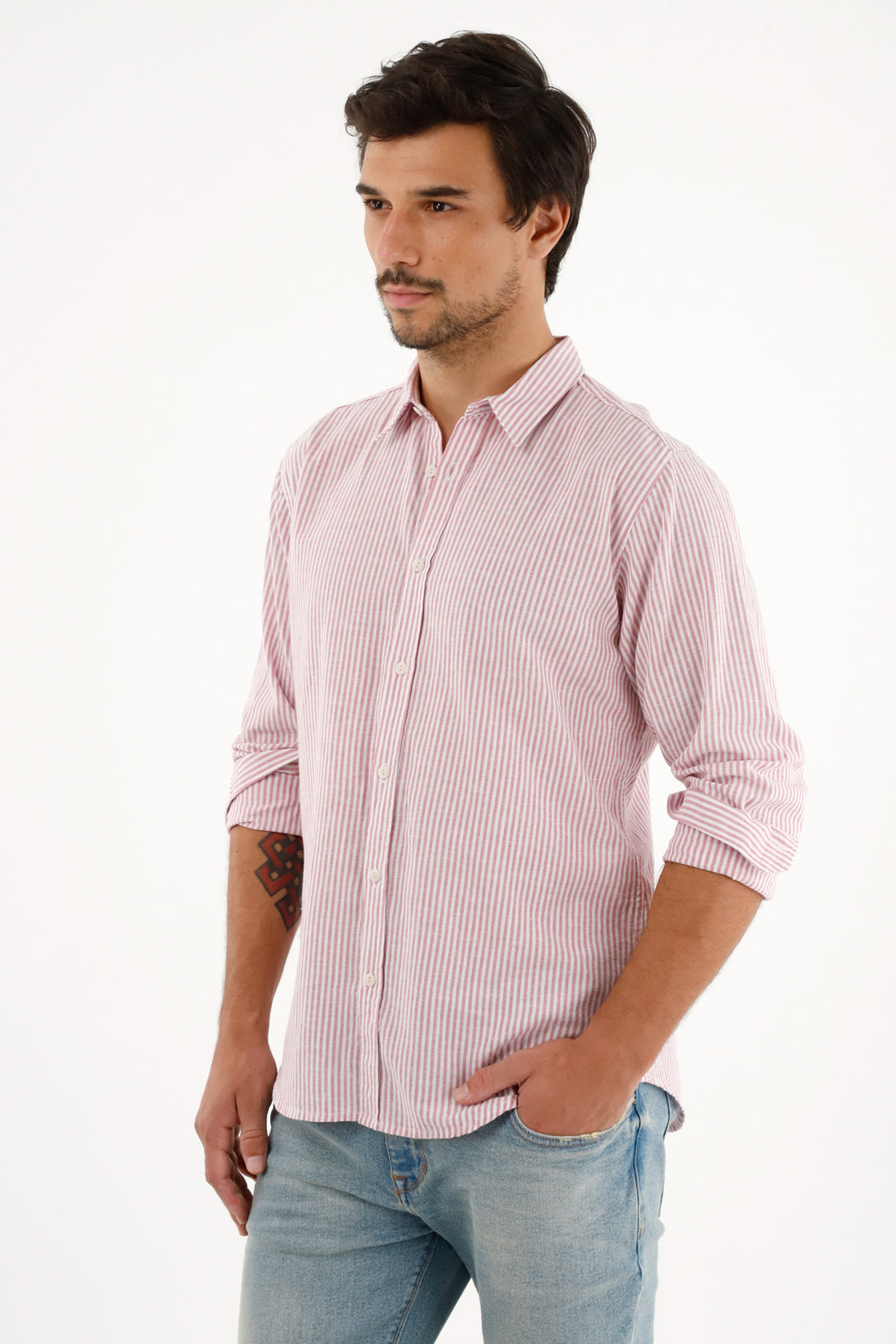 Men's long sleeve pink striped shirt