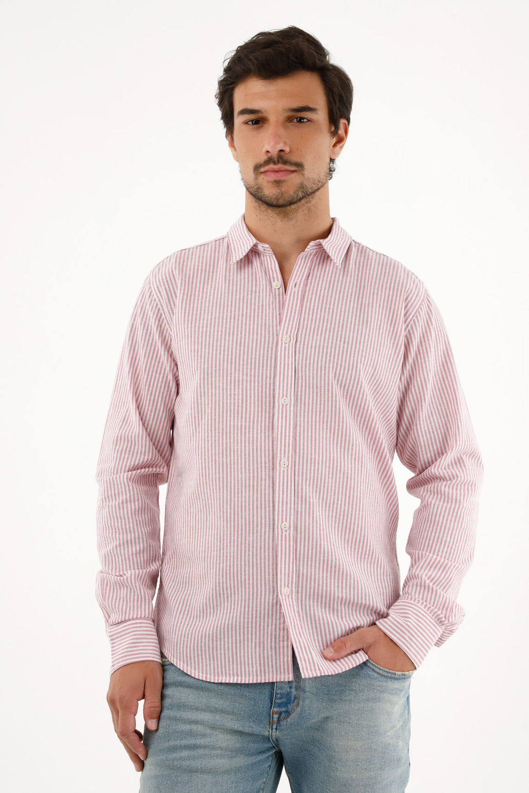 Men's long sleeve pink striped shirt