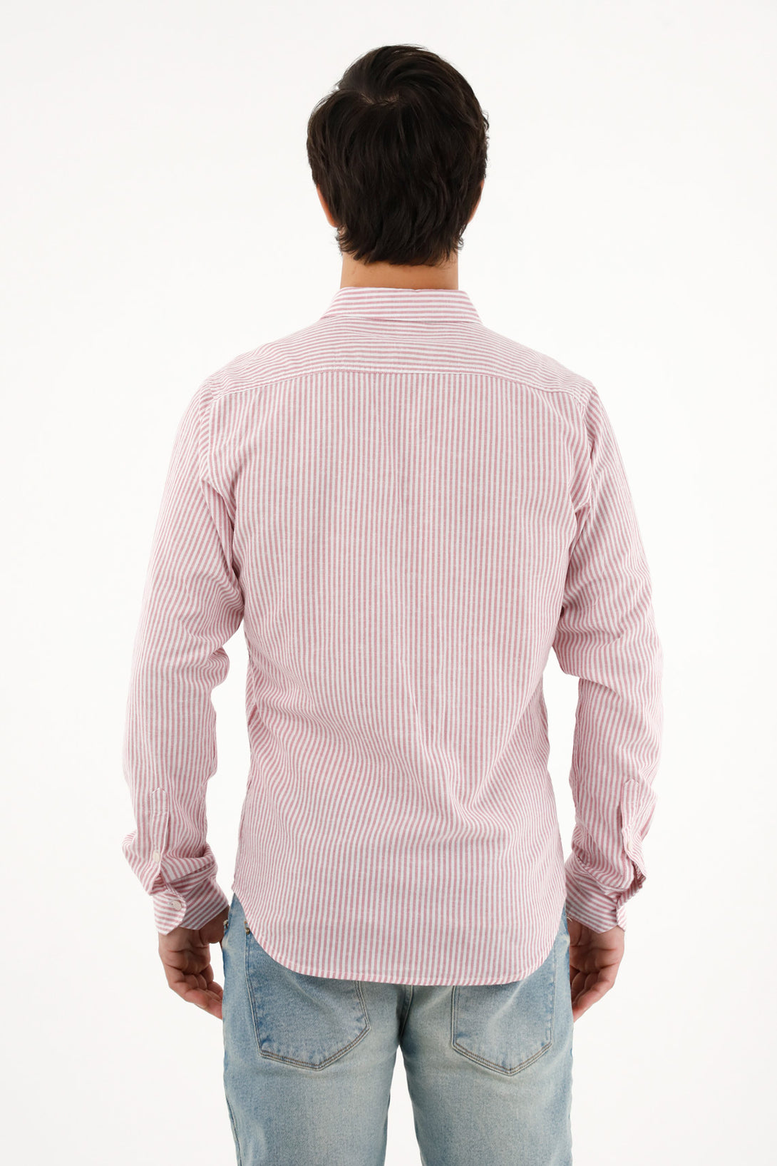 Men's long sleeve pink striped shirt