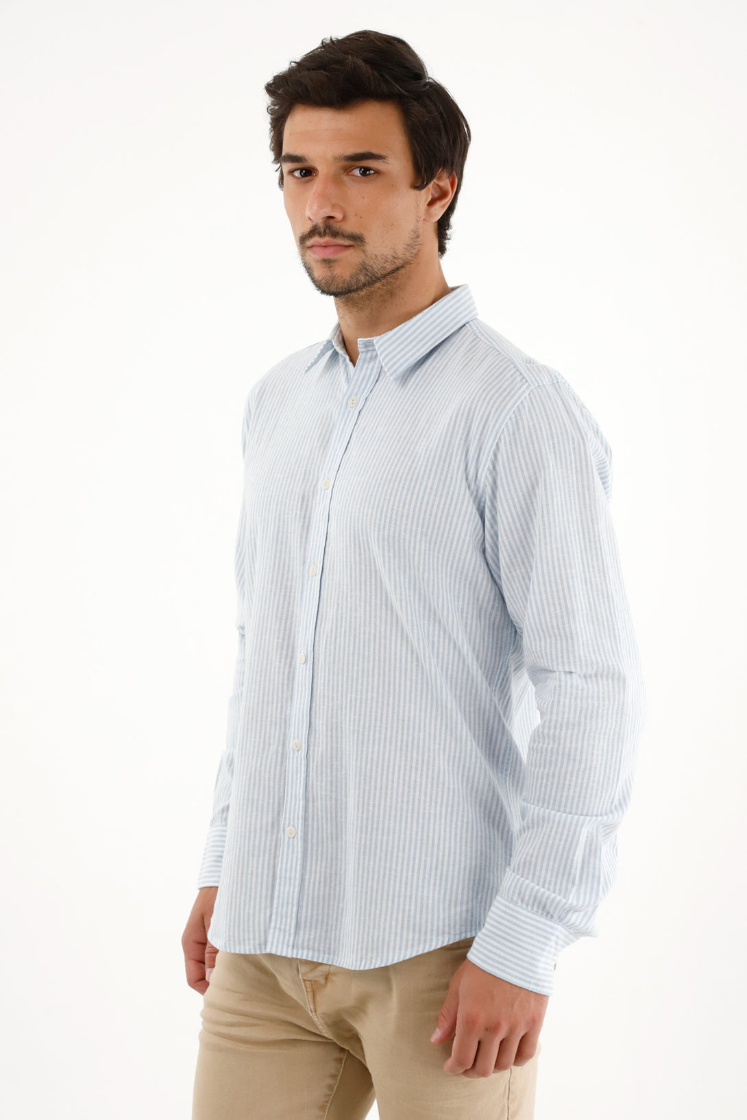 Men's blue striped long sleeve shirt