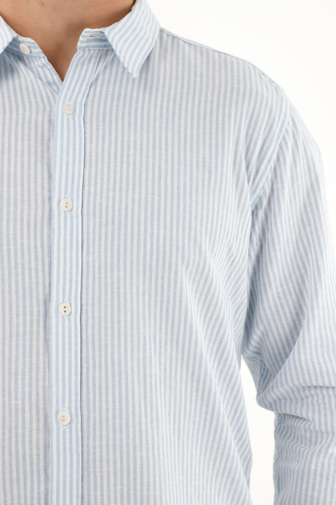 Men's blue striped long sleeve shirt