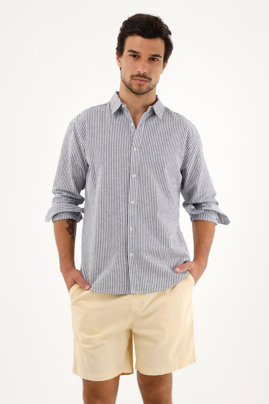 Men's long-sleeve dark blue striped shirt