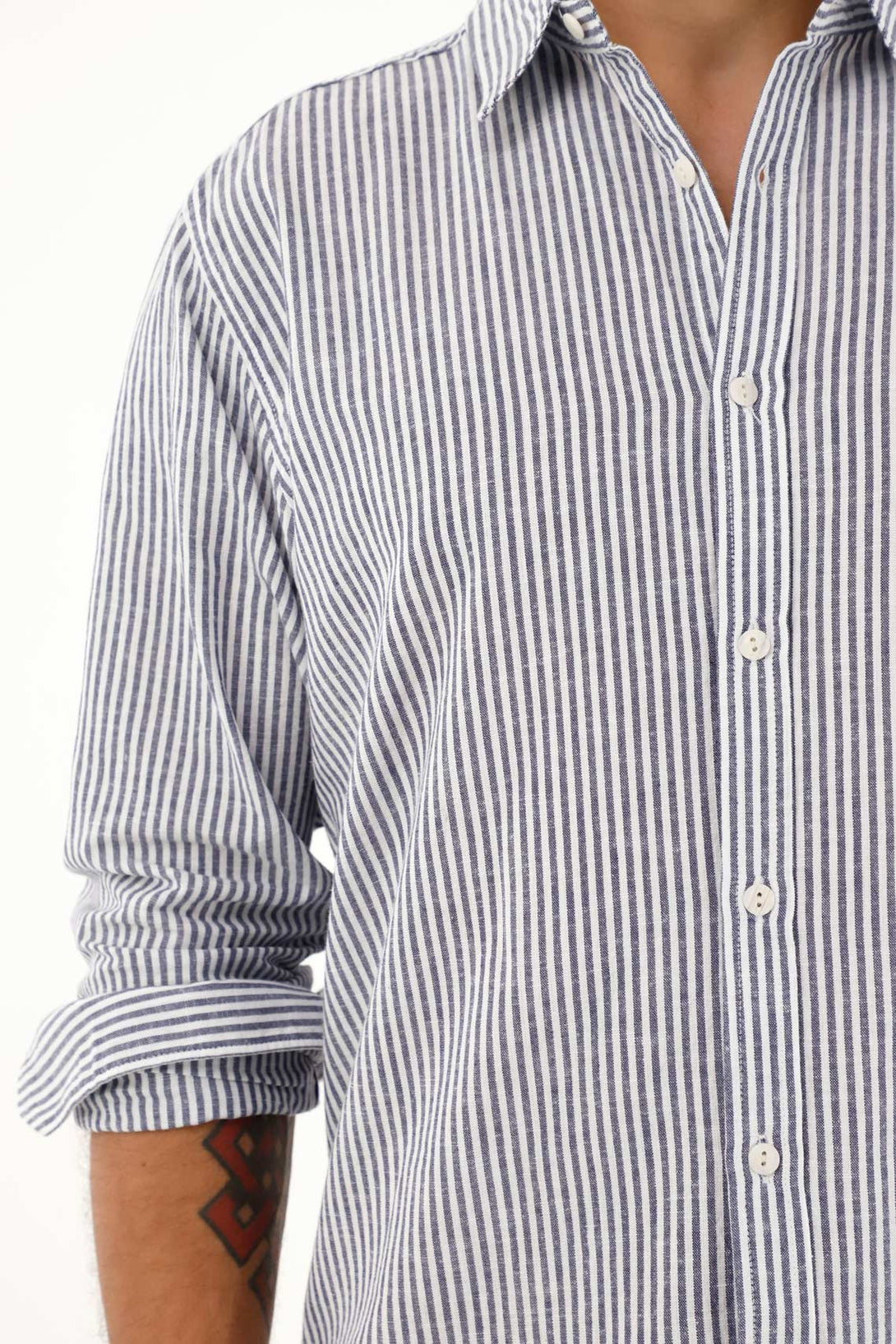 Men's long-sleeve dark blue striped shirt