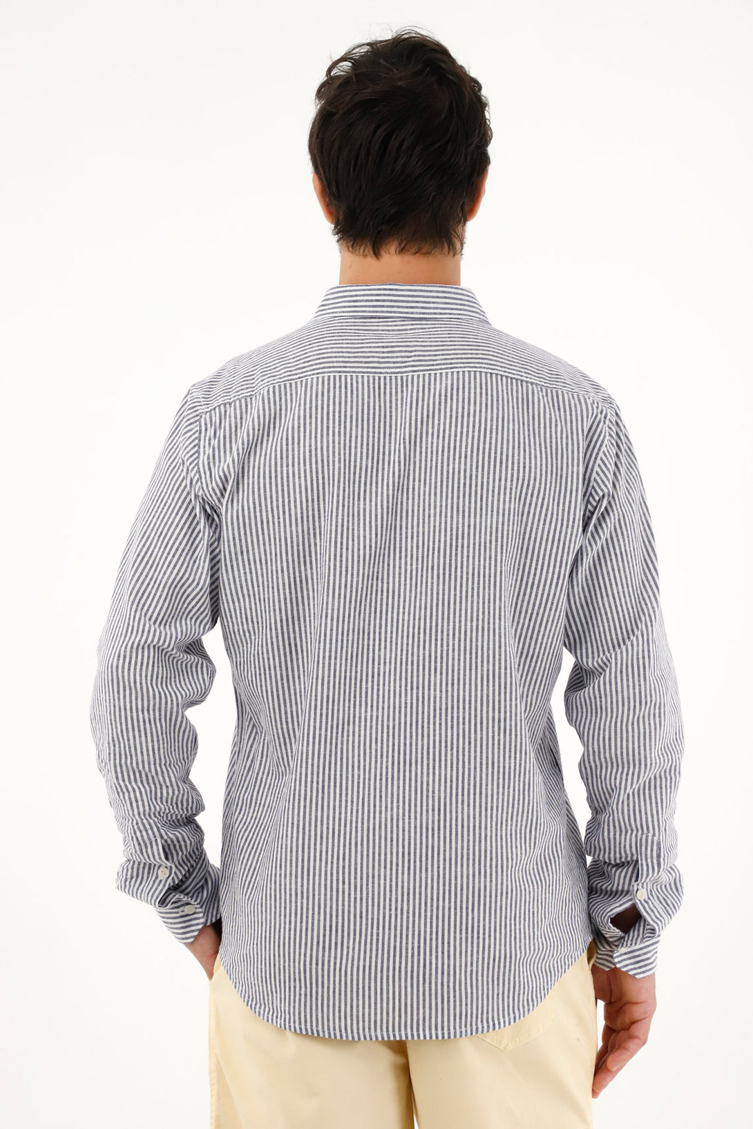 Men's long-sleeve dark blue striped shirt