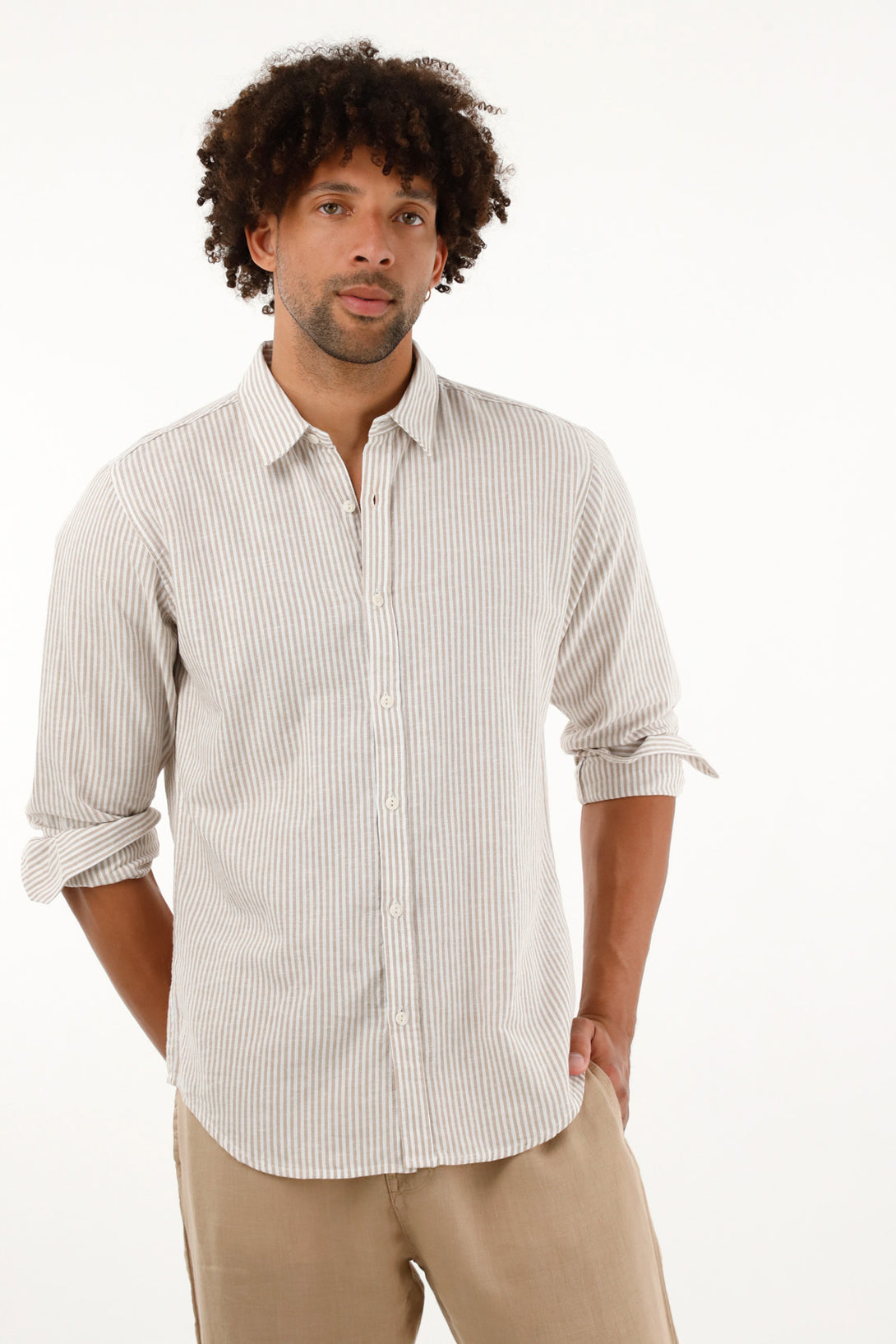 Men's Long Sleeve Brown Striped Shirt