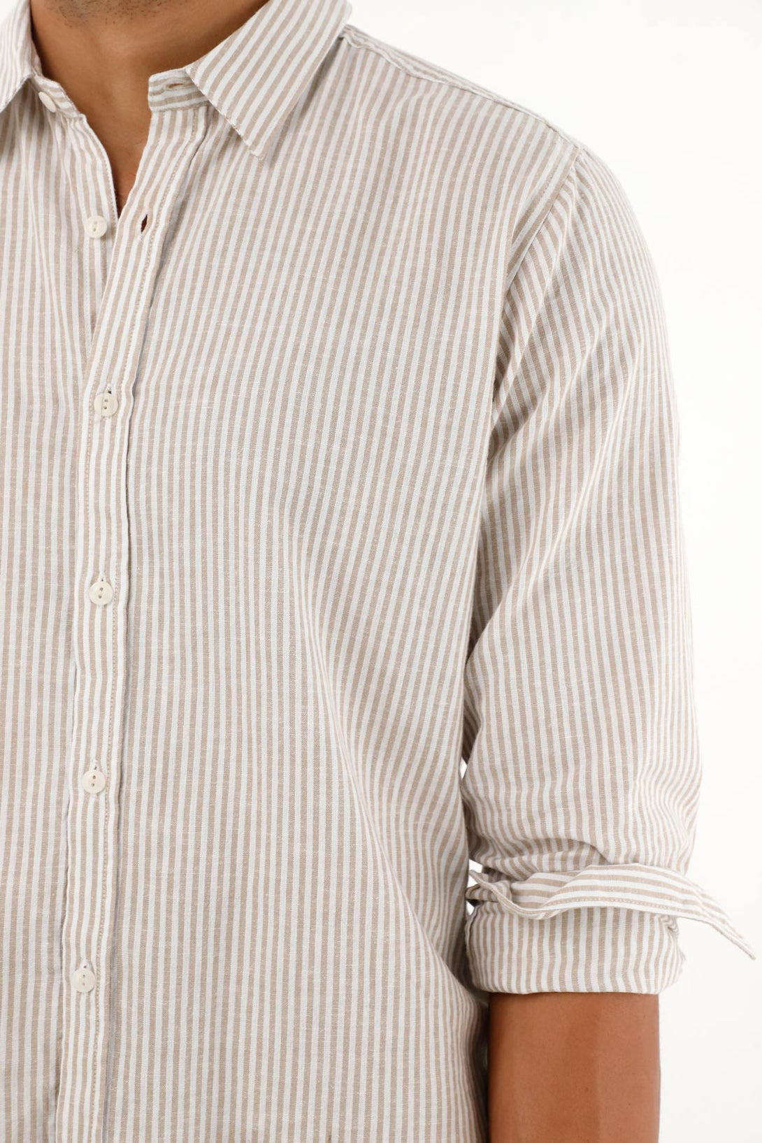 Men's Long Sleeve Brown Striped Shirt