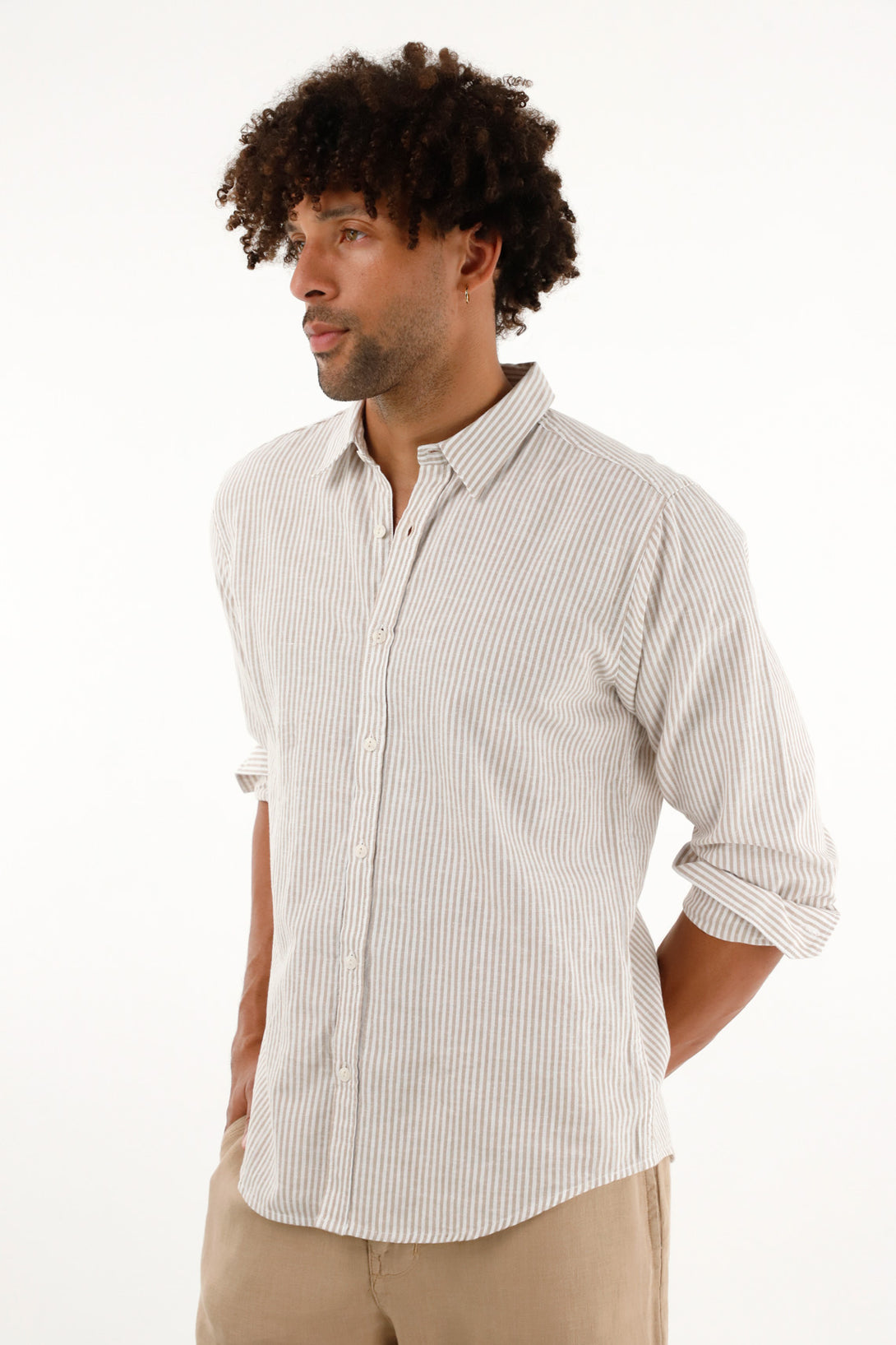 Men's Long Sleeve Brown Striped Shirt