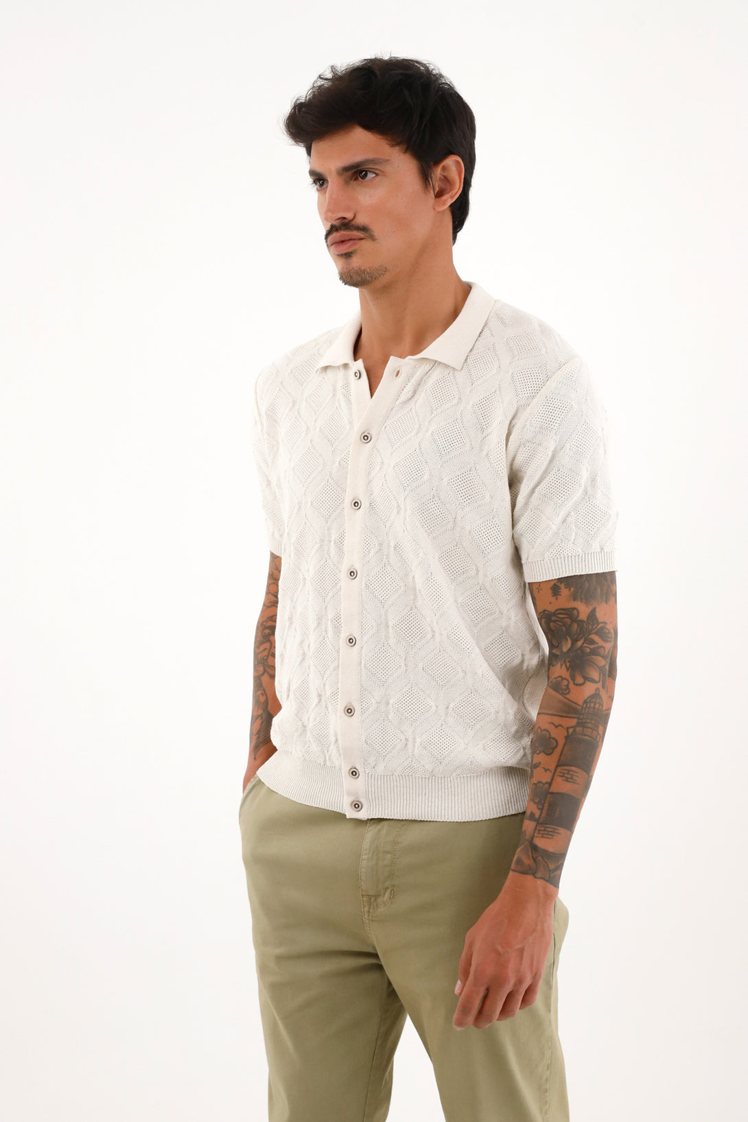 Men's short-sleeve knit raw shirt