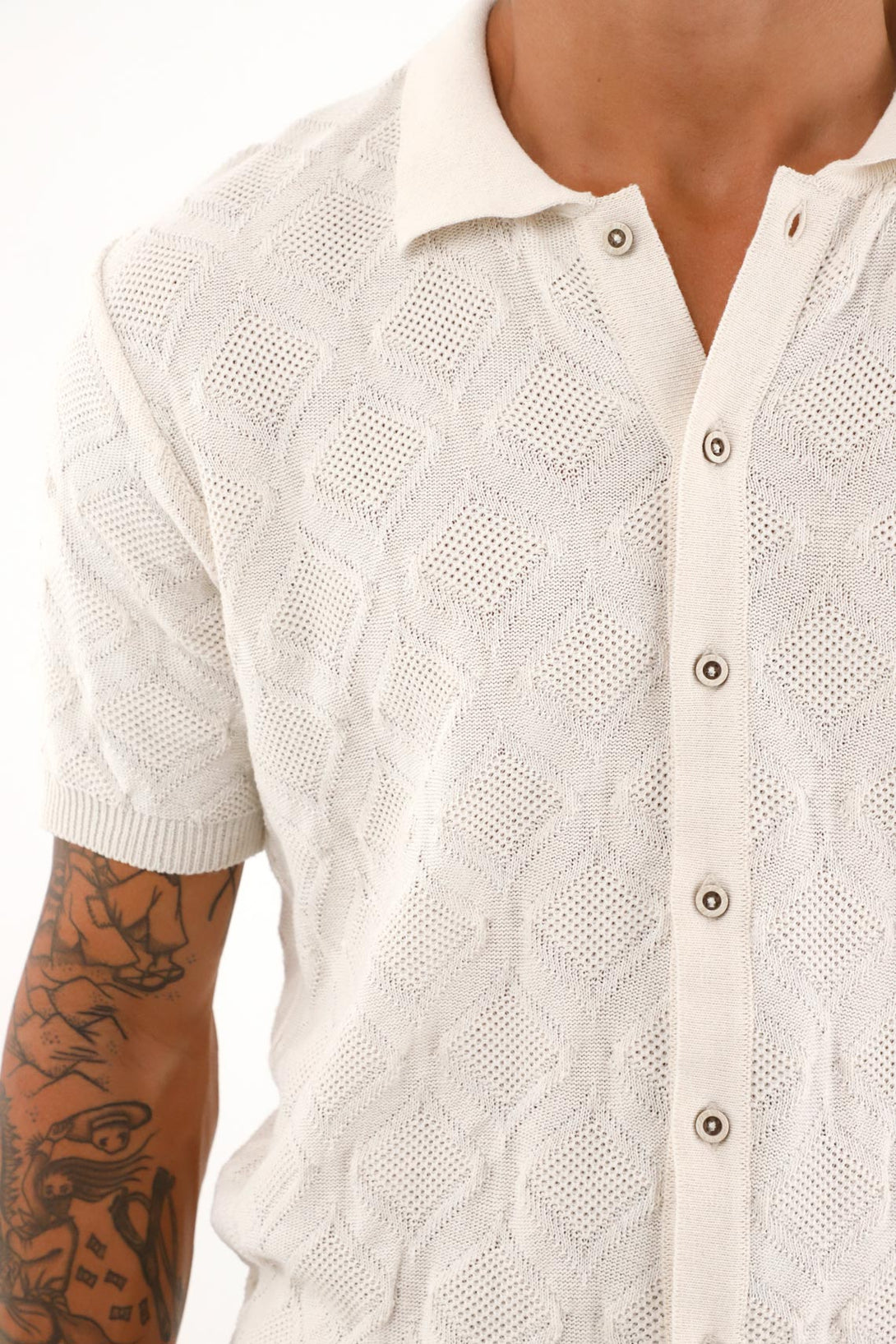 Men's short-sleeve knit raw shirt